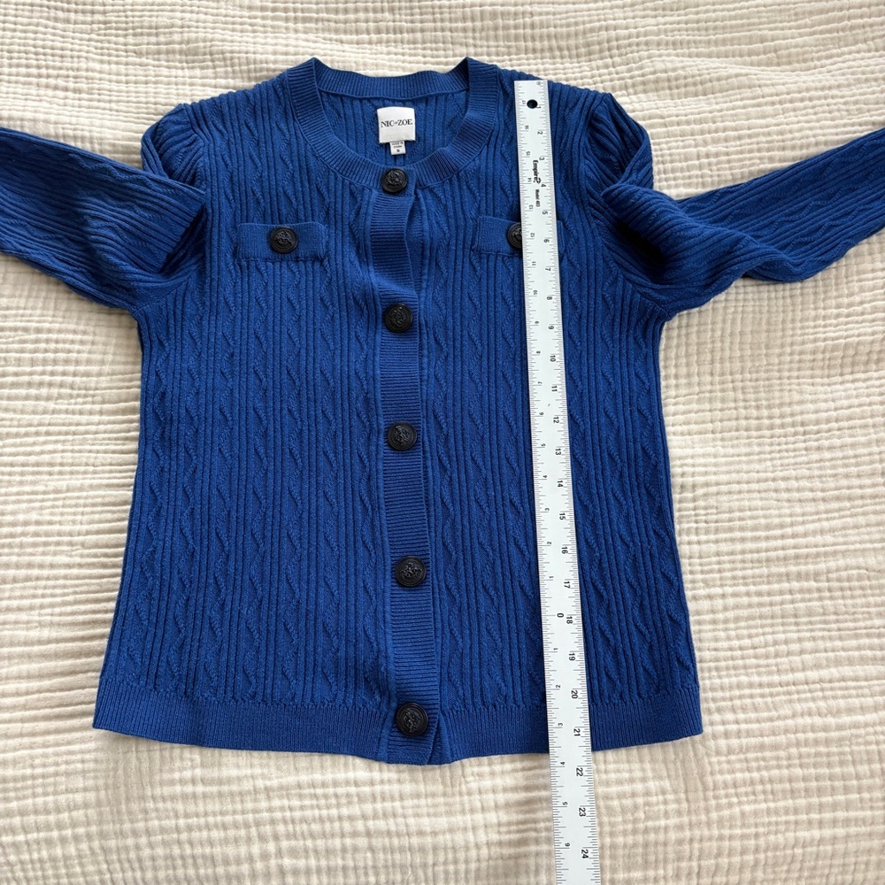 NIC+ZOE Textured Snap Cardigan Womens Size Small Blue Button Front Cable Knit - Picture 8 of 9